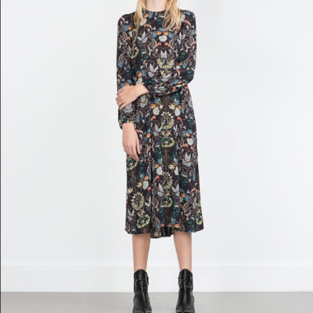Zara Navy floral midi dress